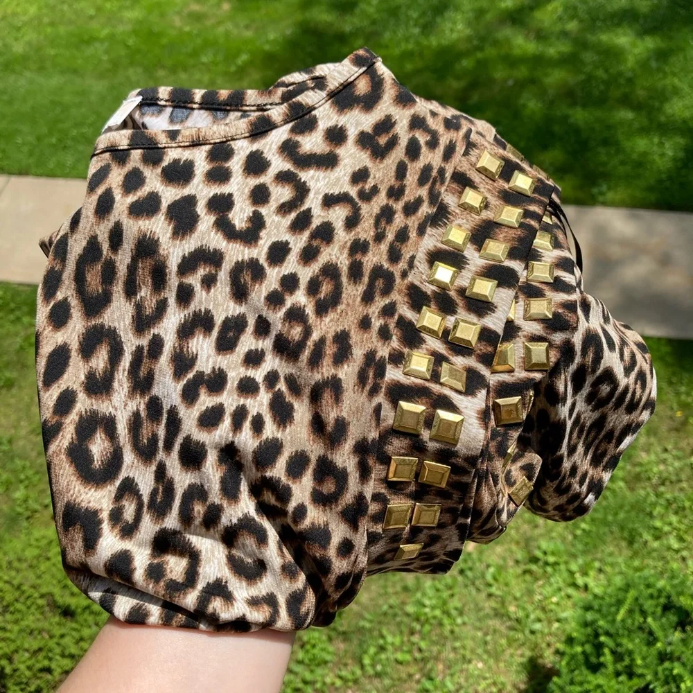 Michael Kors Side Slit Gold Studded Leopard Print Dress Side Ruched Dress